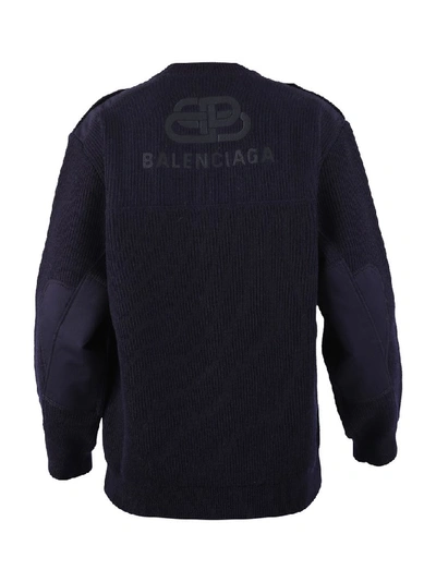 Shop Balenciaga Logo Knit Jumper In Blue
