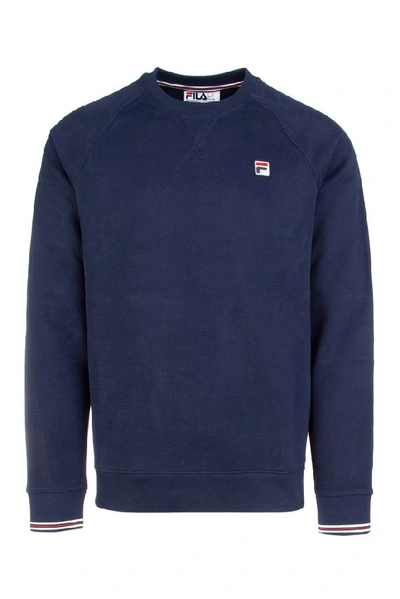 Shop Fila Ribbed Hem Logo Embroidered Sweater In Navy