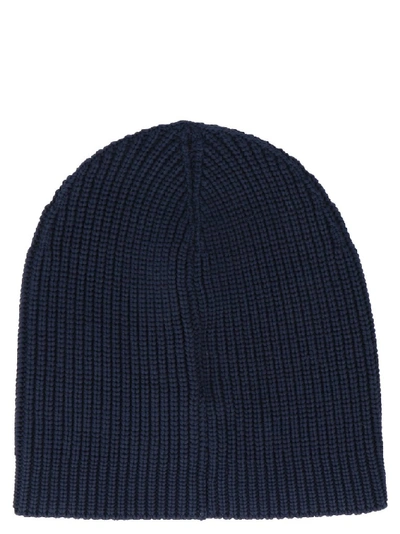 Shop Moncler Knitted Beanie In Blue