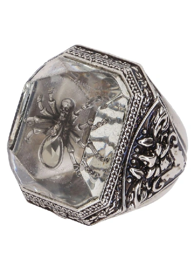 Shop Alexander Mcqueen Spider Embellished Ring In Silver
