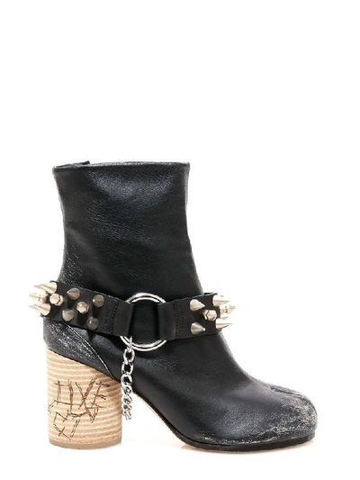 Shop Maison Margiela Studded Tabi Ankle Boots In Black