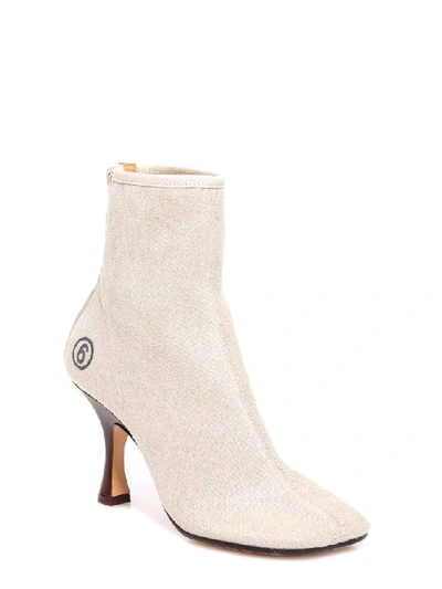 Shop Mm6 Maison Margiela Zipped Logo Ankle Boots In Grey