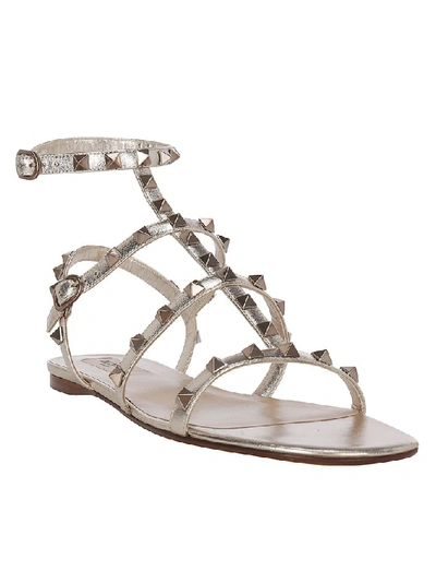 Shop Valentino Garavani Rockstud Flat Sandals In Silver