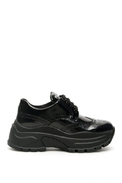 Shop Prada Patent Perforated Detail Logo Sneakers In Black