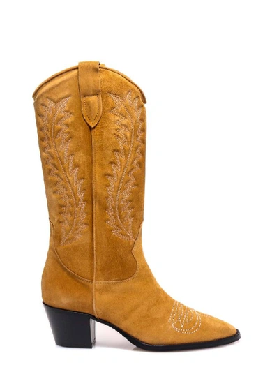 Shop Paris Texas Embroidered Block Heel Boots In Brown