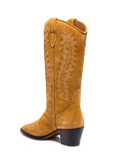 Shop Paris Texas Embroidered Block Heel Boots In Brown