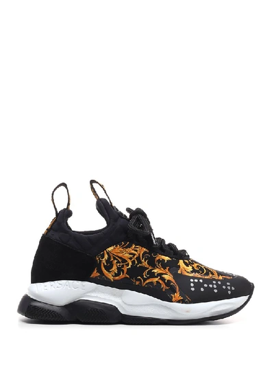 Shop Versace Panelled Baroque Print Sneakers In Black