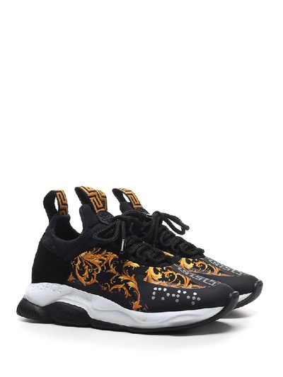 Shop Versace Panelled Baroque Print Sneakers In Black