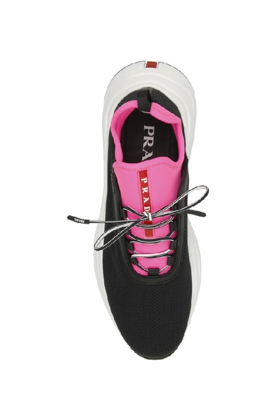 Shop Prada Mesh Panelled Sneakers In Black