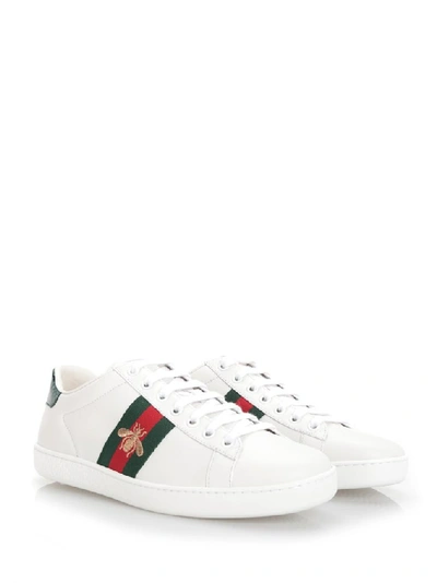 Gucci Ace Watersnake-trimmed Embroidered Leather Sneakers In White ...