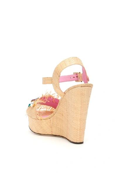 Shop Dolce & Gabbana Embroidered Wedge Sandals In Beige