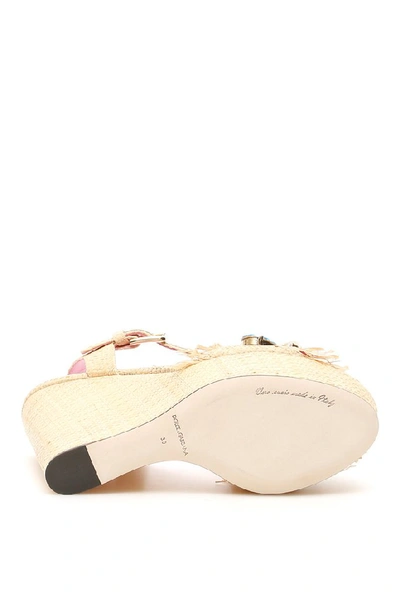 Shop Dolce & Gabbana Embroidered Wedge Sandals In Beige