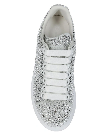 Shop Alexander Mcqueen Crystal Embellished Lace In Silver