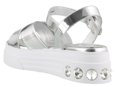 Shop Miu Miu Metallic Crystal Embellished Platform Sandals In Silver