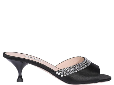 Shop Miu Miu Crystal Detail Sandals In Black