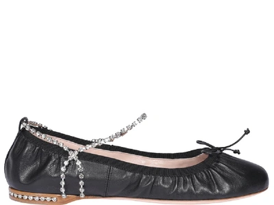 Shop Miu Miu Embellished Ballerina Flat Shoes In Black