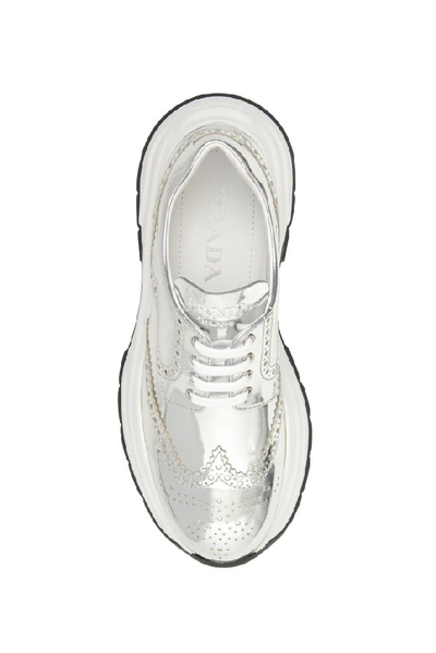 Shop Prada Metallic Chunky Sole Sneakers In Silver