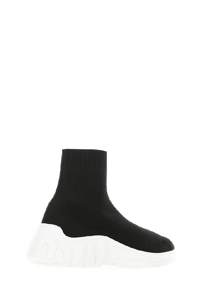 Shop Miu Miu Logo Detail Sock Sneakers In Black