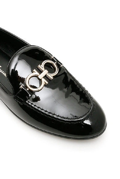 Shop Ferragamo Salvatore  Patent Gancini Loafers In Black