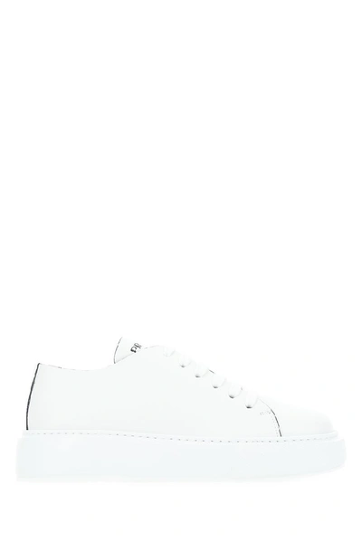 Shop Prada Contrast Logo Sneakers In White