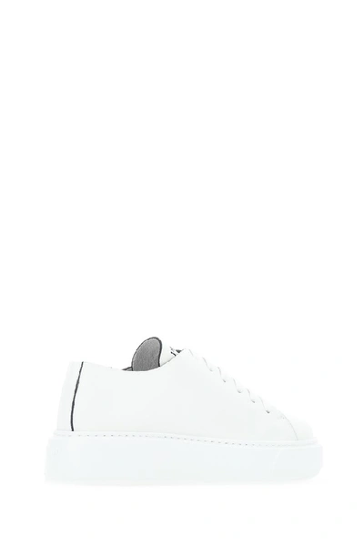 Shop Prada Contrast Logo Sneakers In White