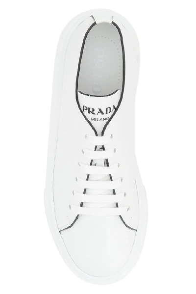 Shop Prada Contrast Logo Sneakers In White