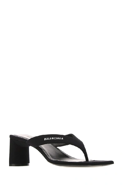 Shop Balenciaga Double Square Logo Thong Sandals In Black