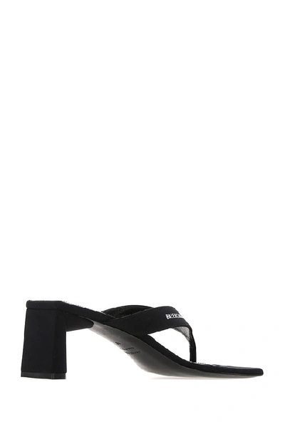 Shop Balenciaga Double Square Logo Thong Sandals In Black