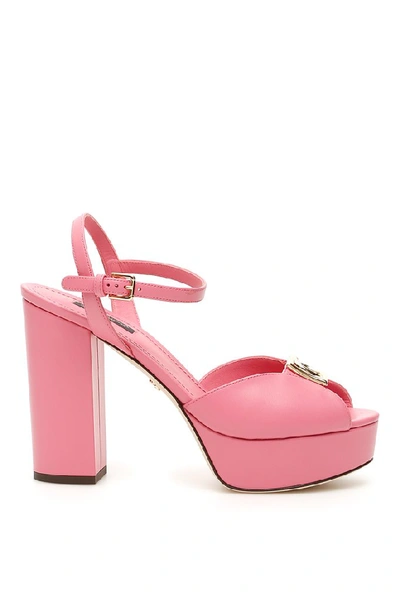 Shop Dolce & Gabbana Monogram Plaque Platform Sandals In Pink