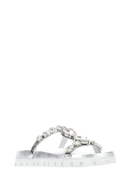 Shop Miu Miu Crystal Embellished Sandals In Silver
