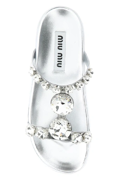 Shop Miu Miu Crystal Embellished Sandals In Silver