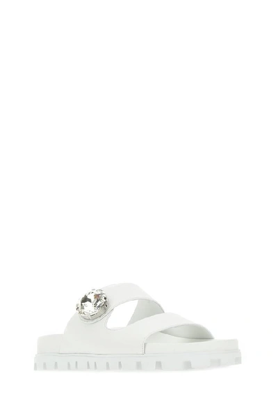 Shop Miu Miu Crystal Detail Sandals In White