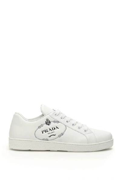 Shop Prada Logo Sneakers In White