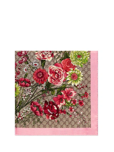 Shop Gucci Gg Floral Bouquet Print Scarf In Multi