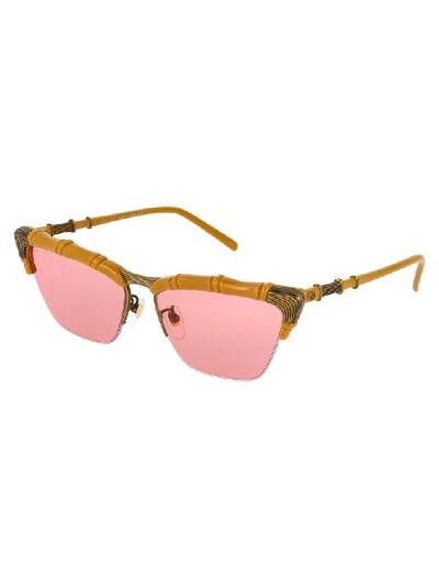 Shop Gucci Eyewear Bamboo Effect Cat Eye Sunglasses In Yellow & Orange