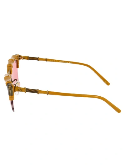 Shop Gucci Eyewear Bamboo Effect Cat Eye Sunglasses In Yellow & Orange