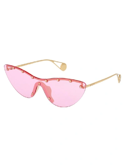 Shop Gucci Eyewear Cat Eye Mask Sunglasses In Gold