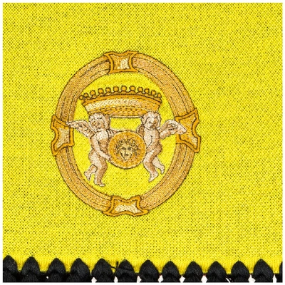 Shop Versace Fringed Scarf In Yellow