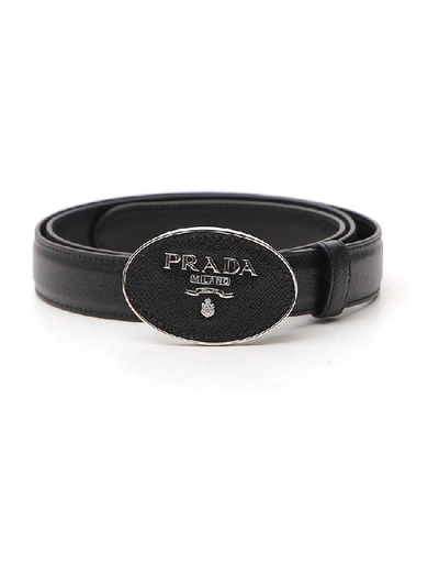 Shop Prada Metal Buckled Logo Belt In Black