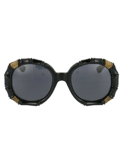 Shop Gucci Eyewear Round Bamboo Effect Sunglasses In Black