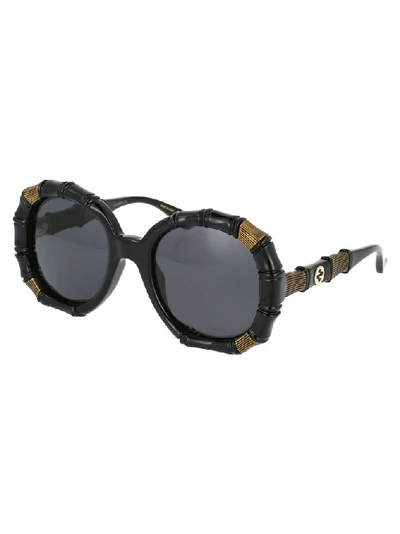 Shop Gucci Eyewear Round Bamboo Effect Sunglasses In Black