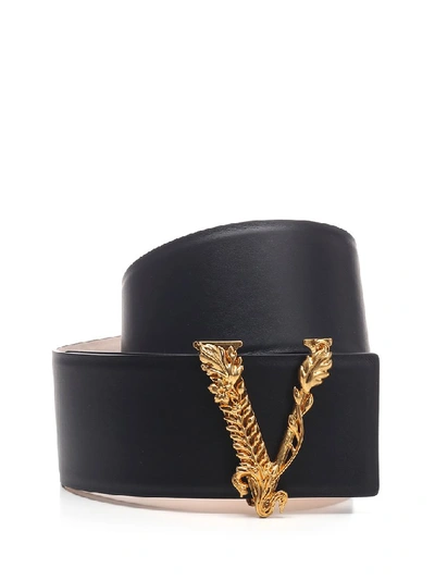 Shop Versace Virtus Buckle Belt In Black