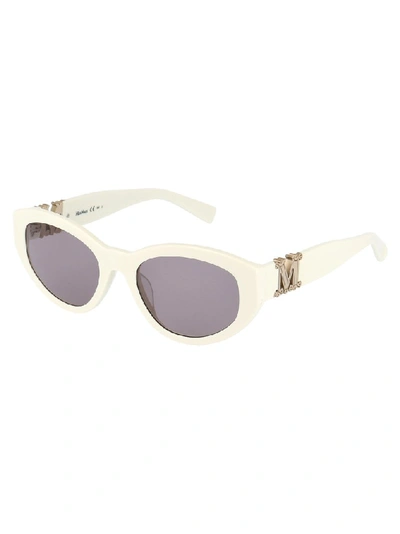 Shop Max Mara Oval Frame Sunglasses In White