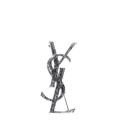 Shop Saint Laurent Monogram Brooch In Silver