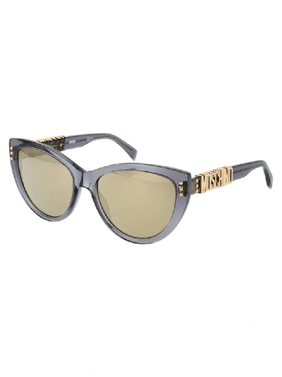 Shop Moschino Eyewear Cat Eye Logo Detail Sunglasses In Grey