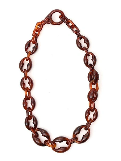 Shop Prada Chain Style Necklace In Brown