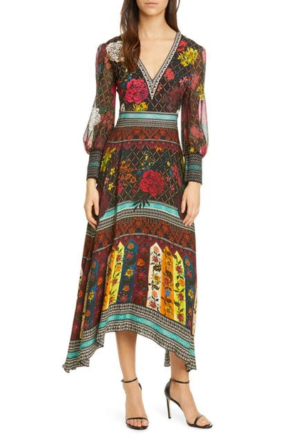 Shop Alice And Olivia Janey Mixed Pattern Handkerchief Hem Dress In Mona Multi/ Combo