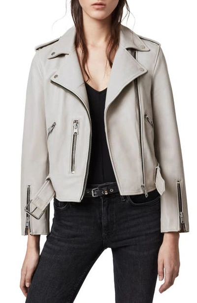 Shop Allsaints Balfern Leather Biker Jacket In Cement Grey