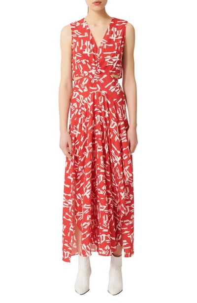 Shop Maje Printed Sleeveless Maxi Dress In Red
