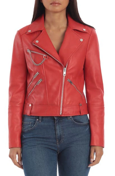 Shop Avec Les Filles Leather Biker Jacket In Red